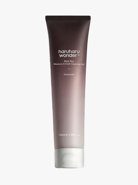 Haruharu Wonder Black Rice Moisture 5.5 Soft Cleansing Gel in branded tube component on a light gray background